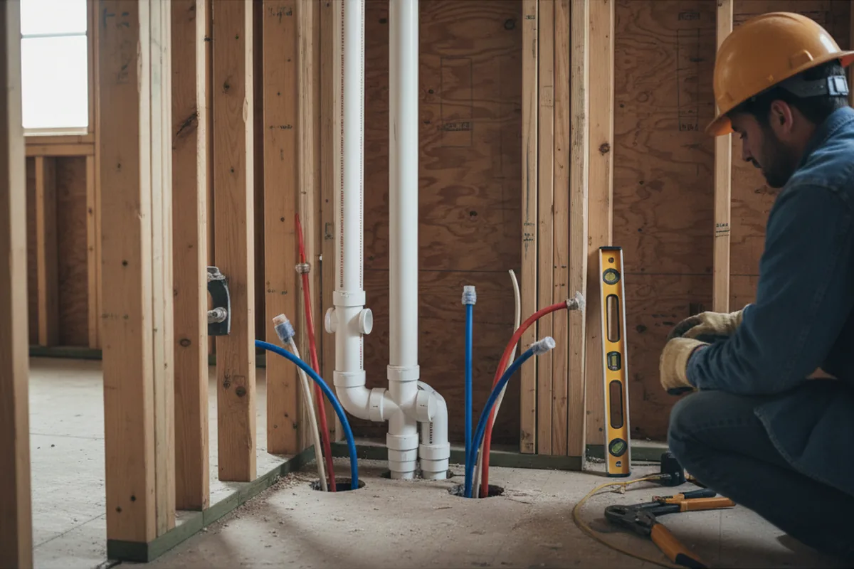 Drain and supply rough-in during Leak Detection in Galesburg